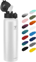 Fanhaw 32 oz Insulated Stainless Steel Water Bottle with Straw Lid, Leakproof Sports Bottle for Men, Women & Teens (White)