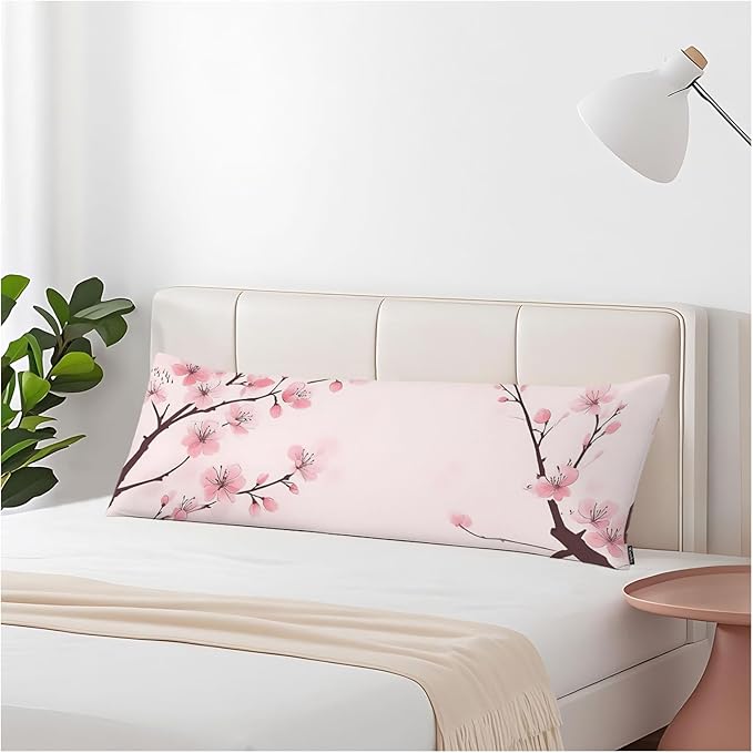 Couch Pillows Decorative Body Pillow Cover Cherry Blossom, Japanese Cherry Pink Rectangle Body Pillowcase for Men Women, Body Pillow Covers 20" X 54" Cushion Cases for Sofa Bed