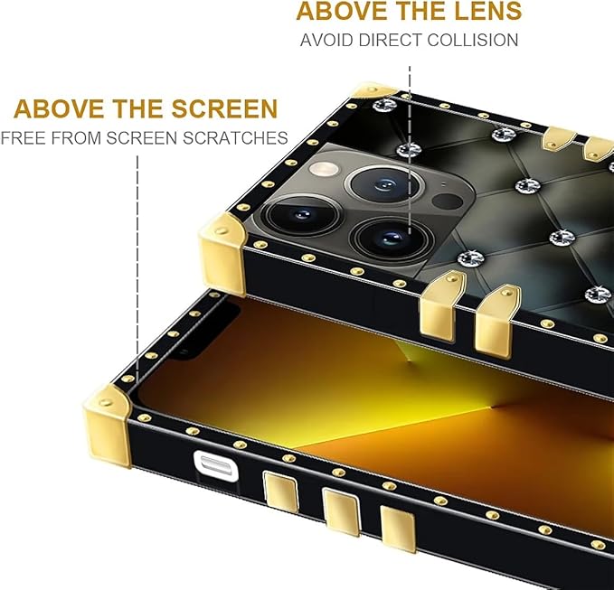 Compatible with iPhone 13 Pro Max Case, Shiny Black Sofa Crystal Luxury Golden Decoration for Girl Women Soft TPU Shockproof Protective Hard PC Back for iPhone 13 Pro Max