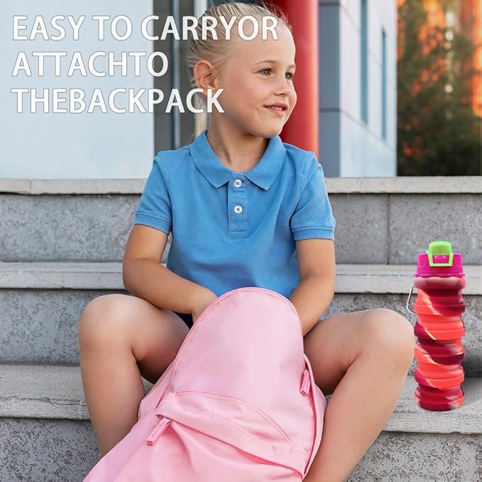 Silicone Collapsible Water Bottles, 16oz 500ml Portable Foldable Expandable Water Bottle Sports Cups, Leak Proof Reusable BPA Free, for Outdoor Activities Travel(Orange)