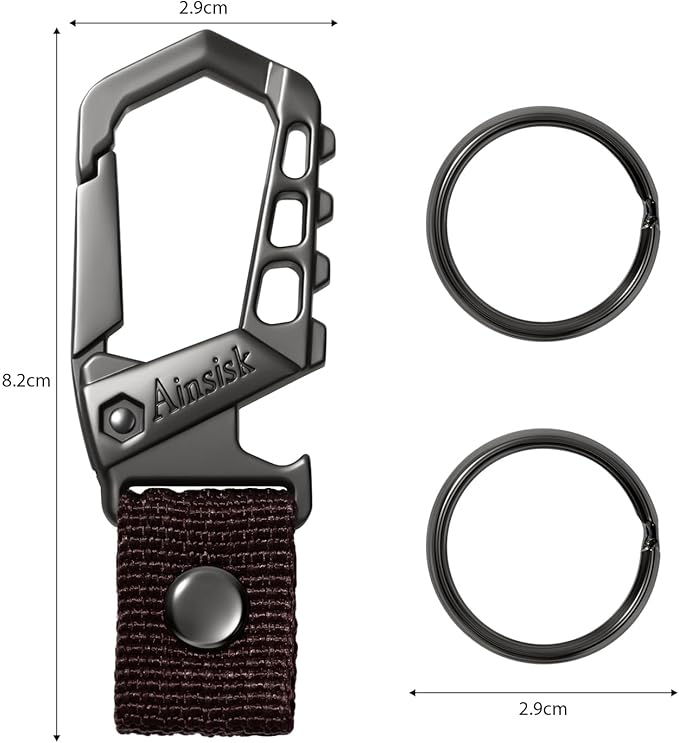 Heavy duty key chain,bottle opener function car keychains,versatile metal snap hook carabiner clip and 2 key rings