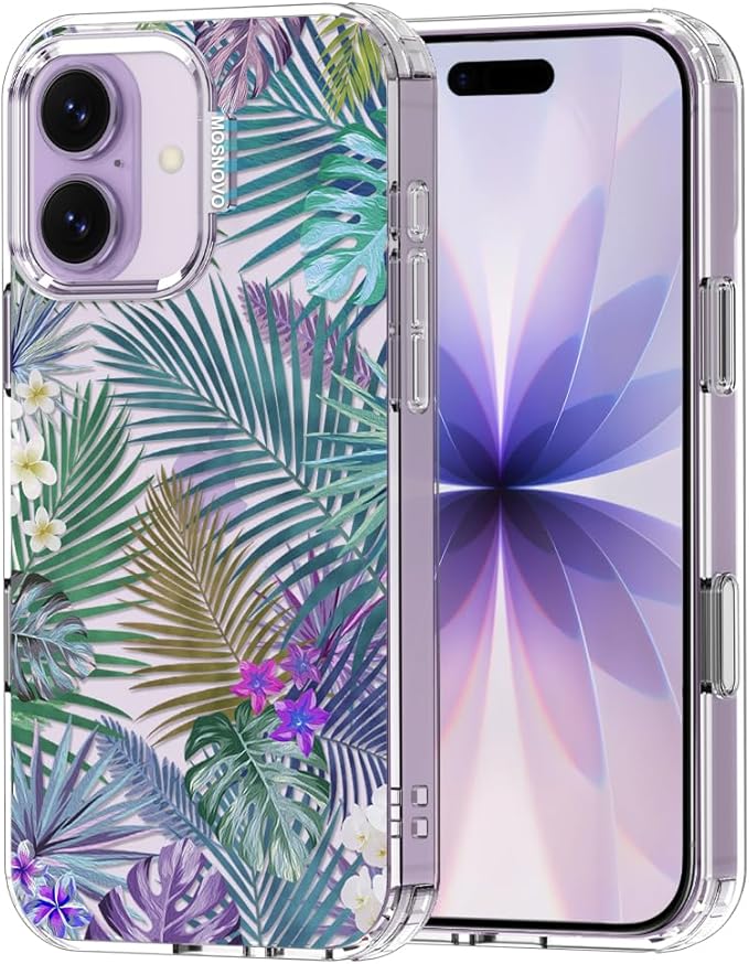 MOSNOVO for iPhone 17 Case | Military Grade 6.6ft Drop Tested | Camera Control | Clear with Tropical Rainforests Design