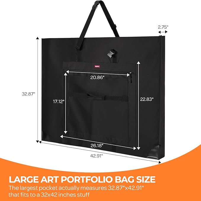 Nicpro Large Size Art Portfolio Case, Artist Portfolio Tote Bag with Leather Corners & Side Widening, Waterproof Storage Portfolio Folder with 3 Pockets for 32'' x 42'' Poster Canvas Sketching Drawing