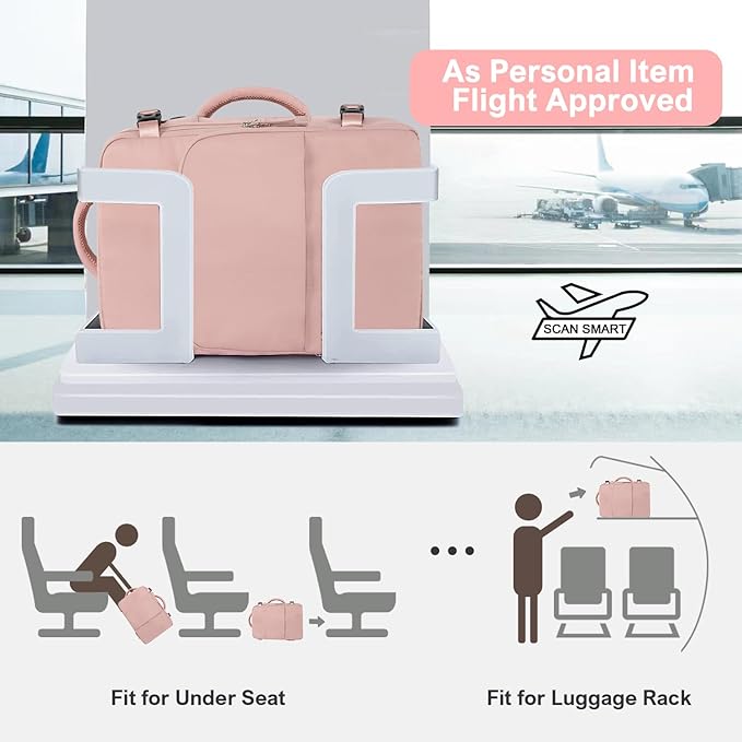 Sinaliy Travel Backpack, Carry on Flight approved Travel Bag with Multi-Pockets, Waterproof 17.3inch Laptop Backpack for Men Women, Pink