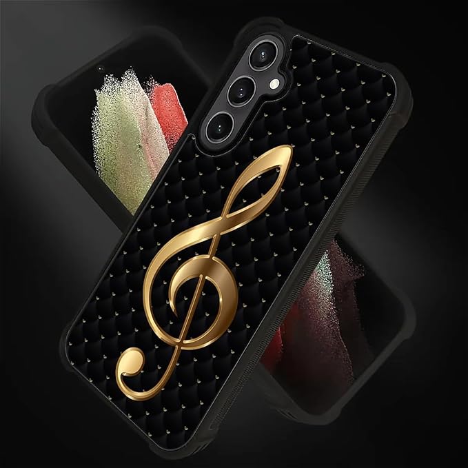 for Samsung Galaxy S23 FE Case, Gold Black Music Pattern Graphic Design Girl Boy Soft Silicone Hard Acrylic Shock Protection for Samsung Galaxy S23 FE