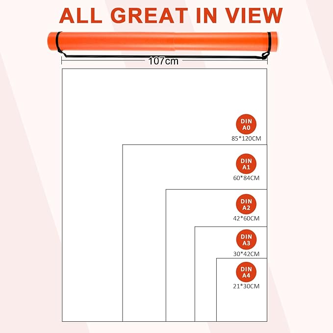 DEWEL Poster Tube, Waterproof Poster Holder Plastic Expandable Poster/Art/Document Storage Tube 24.5" to 40", Adjustable Poster Storage Blueprint Holder with Carrying Strap (Orange-Large Size)