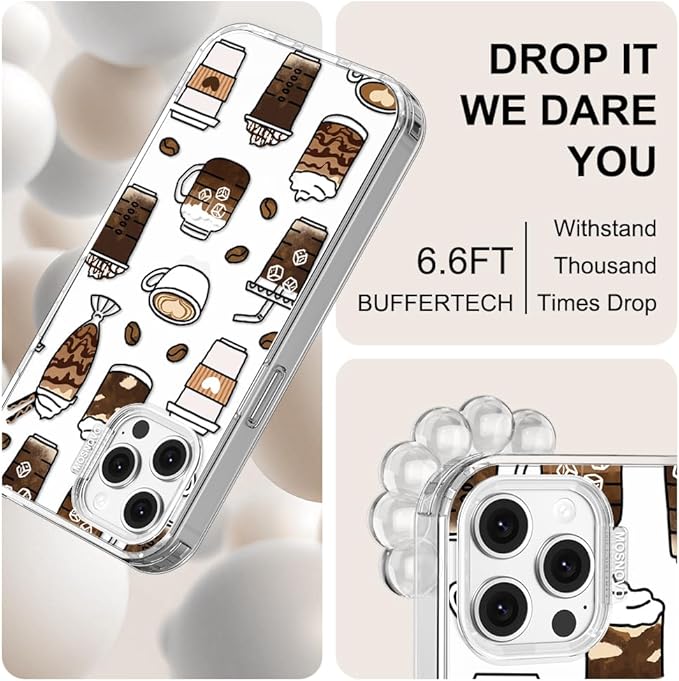 MOSNOVO Case for iPhone 12 & iPhone 12 Pro, [Buffertech 6.6ft Military-Grade Drop Protection] [Anti Peel Off Tech] Clear TPU Bumper Phone Case Cover Design - Coffee