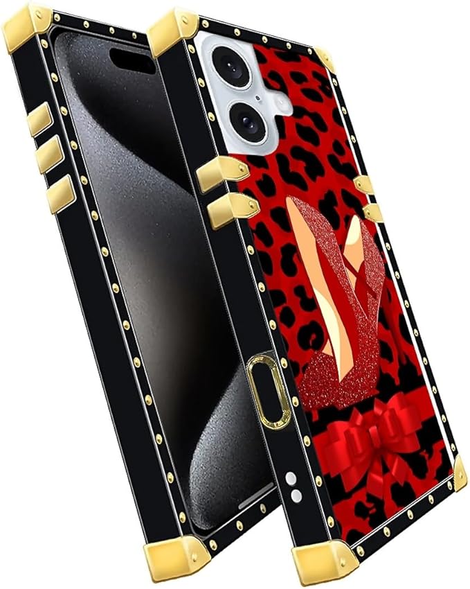 Compatible with iPhone 16 Case, Elegant High Heels Luxury Golden Decoration for Girl Women Soft TPU Shockproof Protective Hard PC Back for iPhone 16