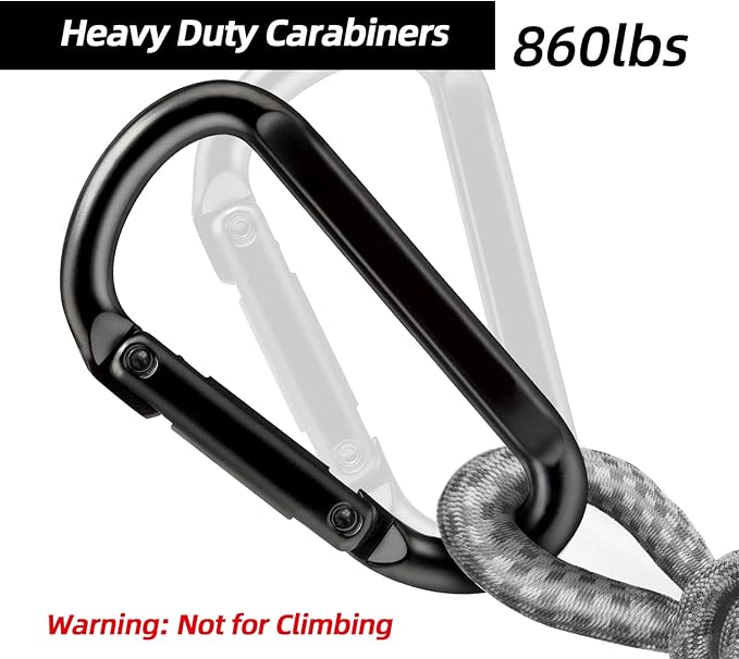 EZYA Heavy Duty Carabiner Clips, 860lbs - 3" Iron Carabiners for Keys, Gym, Camping, Hiking Accessories - D-Ring Keychain Hooks for Hammocks, Backpacks, Outdoor Gear