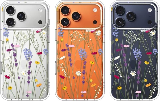 MOSNOVO for iPhone 17 Pro Max Case | Military Grade 6.6ft Drop Tested | Camera Control | Clear with Floral Garden Design
