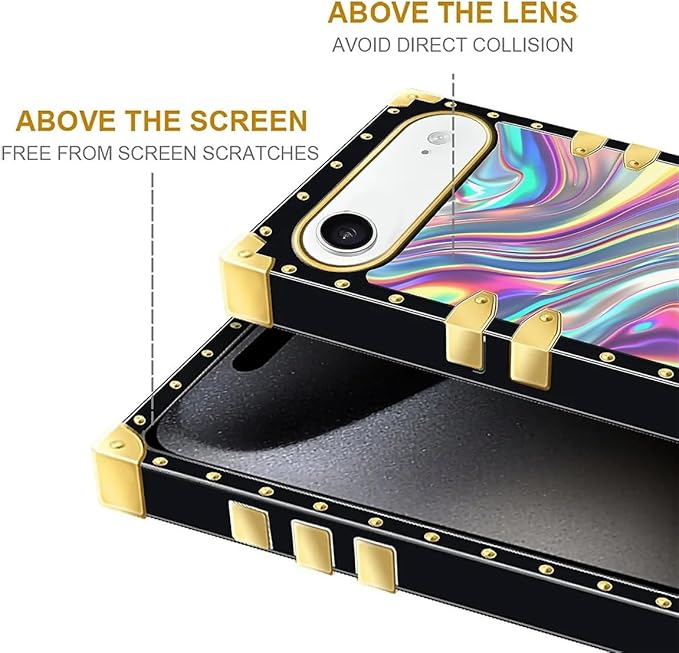 for iPhone 17 Air Case Luxury Golden Decoration for Girl Women Soft TPU Shockproof Protective Hard PC Back for iPhone 17 Air Crazy Pattern Holographic Abstract Iridescent Textures