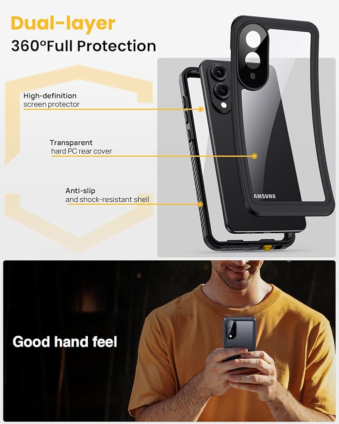 Lanhiem for Samsung Galaxy S25 Edge Phone Case, IP68 Waterproof Dustproof Case with Built-in Screen Protector, Rugged Full Body Protective Cover for Galaxy S25 Edge 6.7 Inch, Black