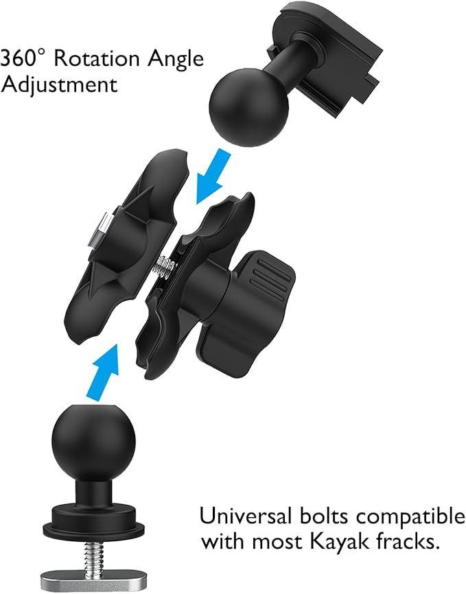 Kayak Phone Holder Mount with 8-Claw Anti-Slip Fixing, 360° Adjustable Kayak Phone Holder Compatible with 4.7-7 Inch Phones Kayak Rail Accessories