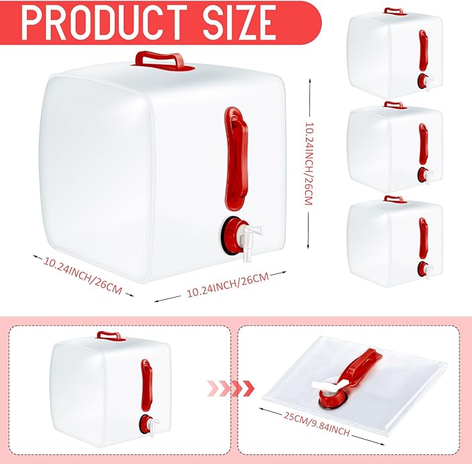 Reallnaive 3 Pack Collapsible Water Container with Spigot, Foldable Camping Water Container Portable Camping Storage Carrier Jug for Outdoors Hiking Emergency Kit Backpack (5.3 Gallon,Red,3 Pcs)