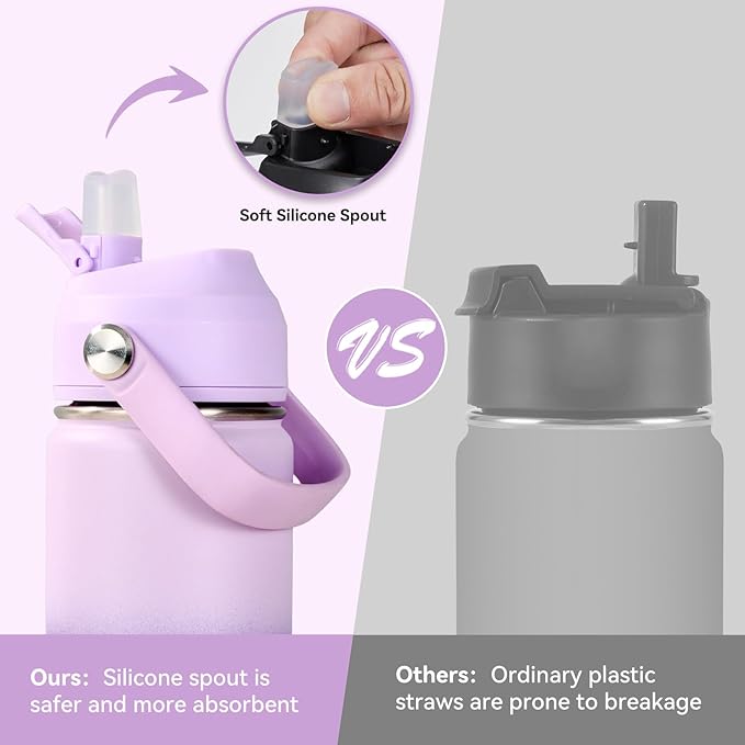 Fijinhom 18oz Insulated Stainless Steel Water Bottle, Wide Mouth Double Wall Vacuum, Silicone Straw, Sweat & Leak Proof, BPA Free Insulated Water Flask for Travel, Purple Gradient