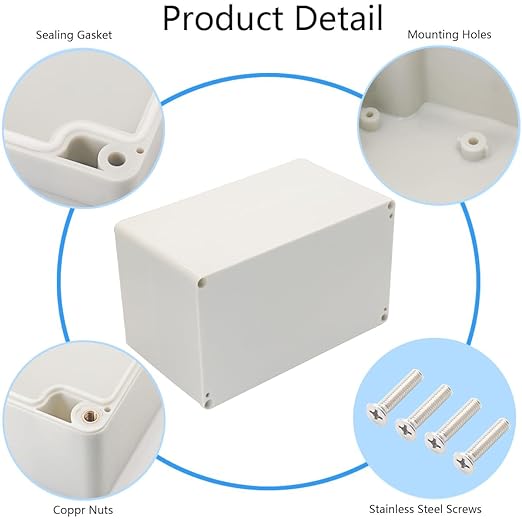 Project Box IP65 Waterproof Junction Box ABS Plastic Electrical Boxes DIY Electronic Project Case Power Enclosure White 7.87x4.72x4.45 inch (200 x 120 x113 mm)