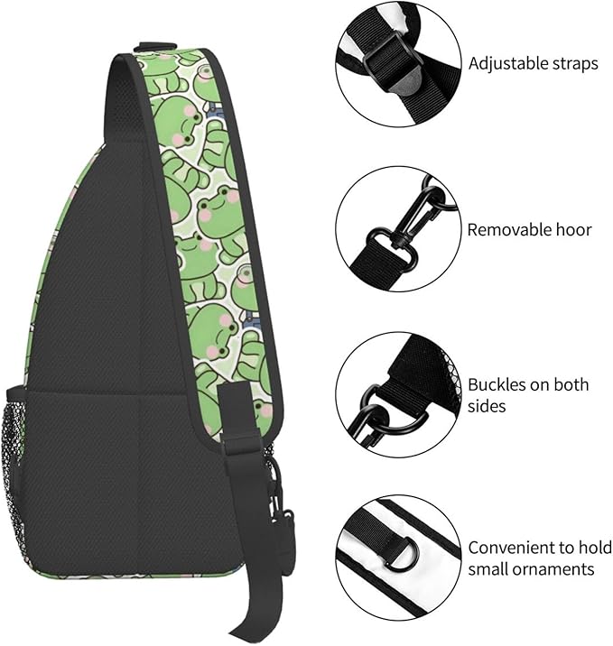 Cute Frog Sling Bag For Women Men Fashion Backpack Crossbody Frogs Shoulder Bag Sling Backpack Chest Bag Travel Hiking Casual Sport Daypack