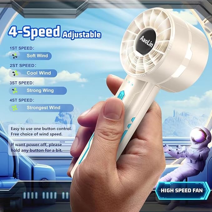Portable High Speed Mini Handheld Fan, USB Rechargeable Neck Personal Mini Fan(7000 RPM high speed motor,Lasts 4-16 Hours) 4-speed powerful Wind Fans for Summer Outdoor Traveling,Gifts for Kids