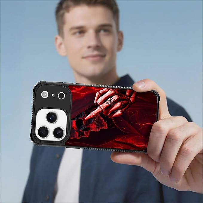 for iPhone 17 Pro Case,for MagSafe Graphic Design for Girl Boy Soft Silicone Hard Acrylic Shock Protection Designed for iPhone 17 Pro Gestures Funny Skull Pattern
