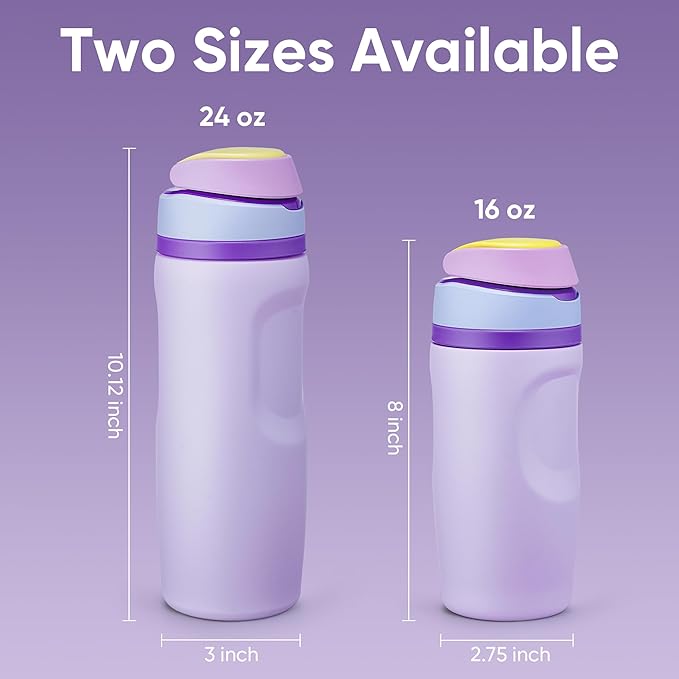 Fijinhom 16 oz Insulated Water Bottle,Stainless Steel Sports Water Bottle with Straw, Double Wall Vacuum Leak Proof, Cold for 24 Hours, BPA Free for Travel, Sport, Outdoor, Purple