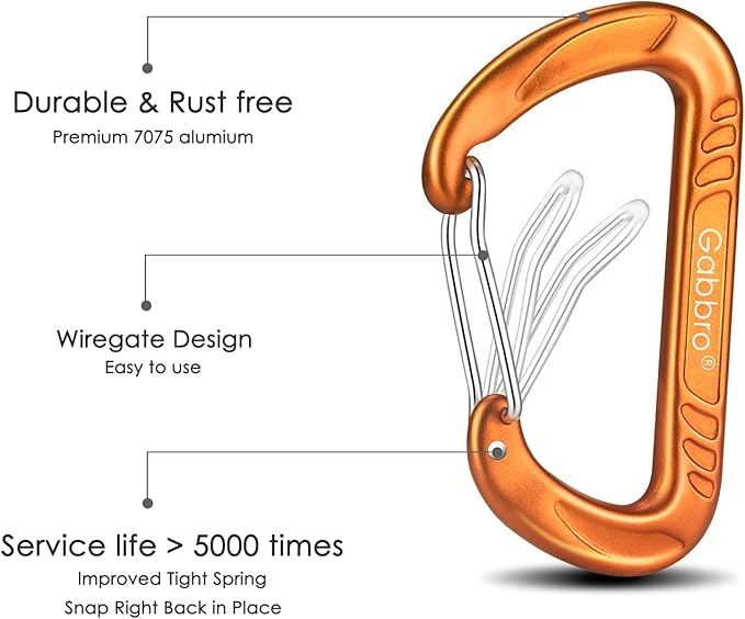 Gabbro Carabiner Clips Heavy Duty 12kN (2697 lbs), Wiregate Aluminum Lightweight Caribeener for Hammock, Hiking, Camping, Water Bottle, Dog Leash Harness, Keychains