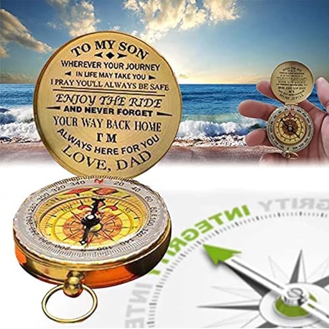 Luminous Compass Dad to Son Enjoy The Ride Compass Camping Outdoor Hiking Mountain Activities Portable Metal Compass Practical Riding Equipment Navigation Tool