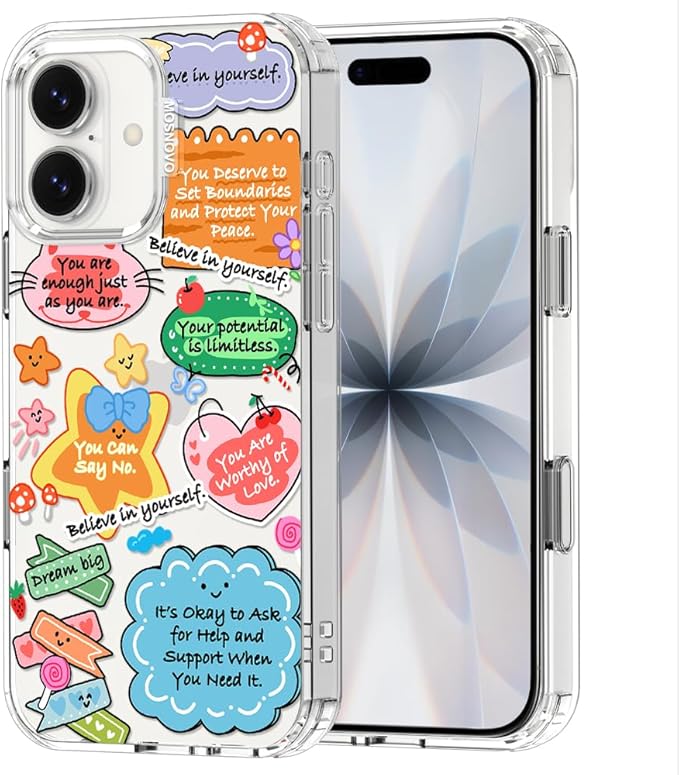 MOSNOVO for iPhone 17 Case, Shockproof Military-Grade Protection 6.6ft Drop Tested, Camera Control, Clear Phone Case for iPhone 17, Self Love Club Design