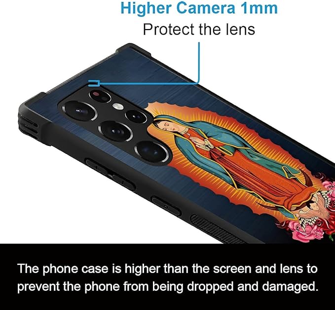 for Samsung Galaxy S23 Ultra Case, Red Virgen Guadalupe Pattern Graphic Design Girl Boy Soft Silicone Hard Acrylic Shock Protection for Samsung Galaxy S23 Ultra