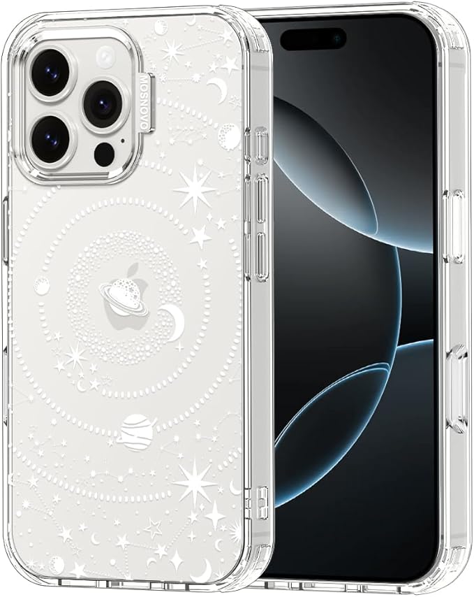 MOSNOVO Case for iPhone 16 Pro Max, [Buffertech 6.6ft Military-Grade Drop Protection] [Anti Peel Off Tech] Clear TPU Bumper Phone Case Cover Design - Galaxy
