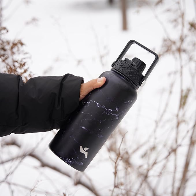 Konokyo 32 oz Insulated Water Bottle Stainless Steel Sport Bottles with 3 Lids,Army Green