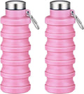 Collapsible Water Bottles,16oz Capacity Portable Reusable Silicone Water Bottle,Leak-proof,with buckle,foldable storage,Lightweight Durable for Fitness,Cycling,Sports,Camping,Hiking (Pink+Pink)