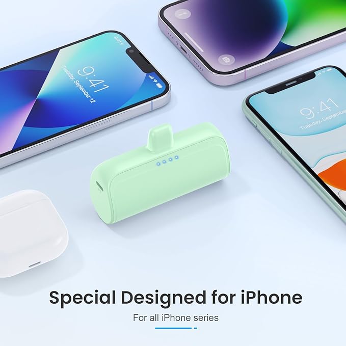 Mini Portable Charger Power Bank for iPhone,5200mAh Portable Phone Charger, Ultra-Compact PD Fast Charging Battery Pack Compatible with iPhone 14/14 Plus/Pro Max/13/12/12 Mini/11/XS/XR/X/8/7/6/6s