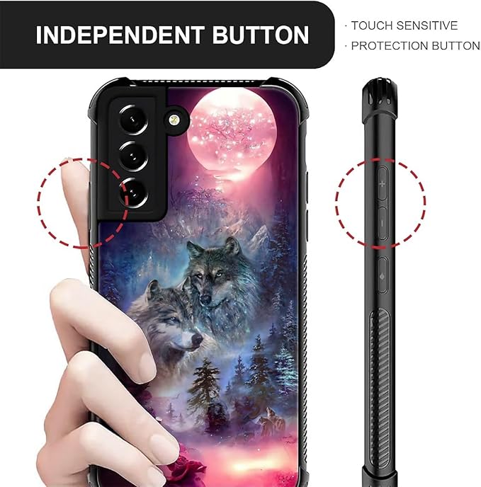 for Samsung Galaxy S21 FE Case, Star Two Wolfs Howling Pattern Graphic Design Girl Boy Soft Silicone Hard Acrylic Shock Protection for Samsung Galaxy S21 FE