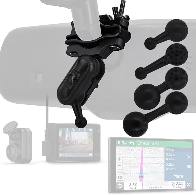for Garmin Dash Cam Mount - Car Rearview Mirror & Handle Bar Holder for Garmin Dash Cam Mini 30/35/45/46/55/56/65W/66W/67W X110/X210/X310/Speak Plus & 17mm GPS Mount (4 Ball Head)