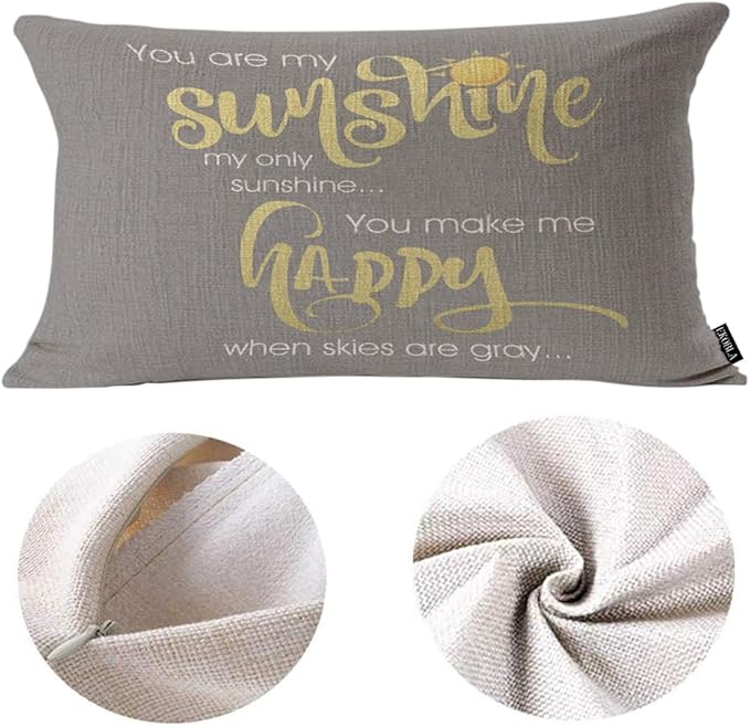 EKOBLA Motivational Phrase Pillow Cover You are My Sunshine Yellow On Gray with Words Cotton Linen Throw Lumber Pillow Case Cushion Cover Home Office Decorative 12x20 Inches