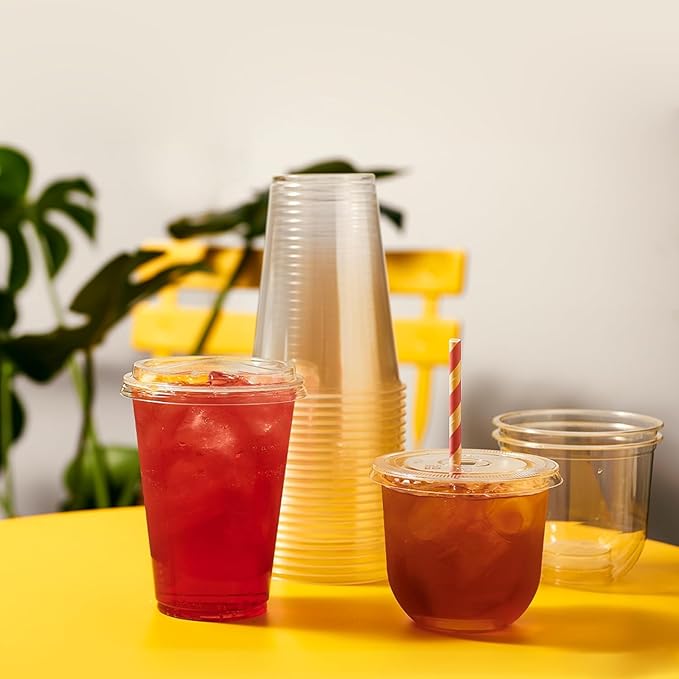 TOSSWARE NATURAL 16oz Arc - Plant Based 98mm Clear Cold Cups - Plastic Alternative for Parties, Bachelorettes, Weddings - Recyclable - Set of 500