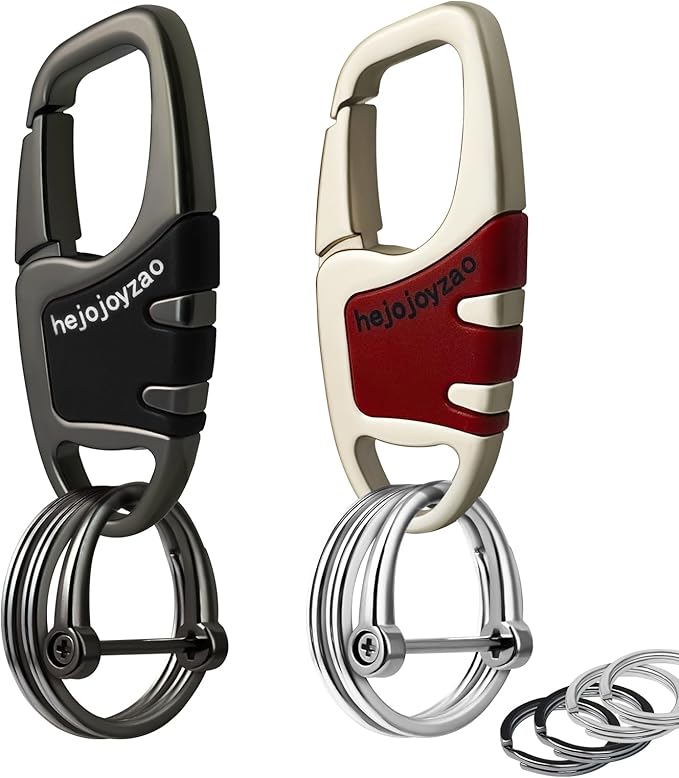 Keychain with Carabiner Clip, 4 Heavy Duty Key Rings and D Ring for Men's Car Key Fob Holder Fits Belt Loops