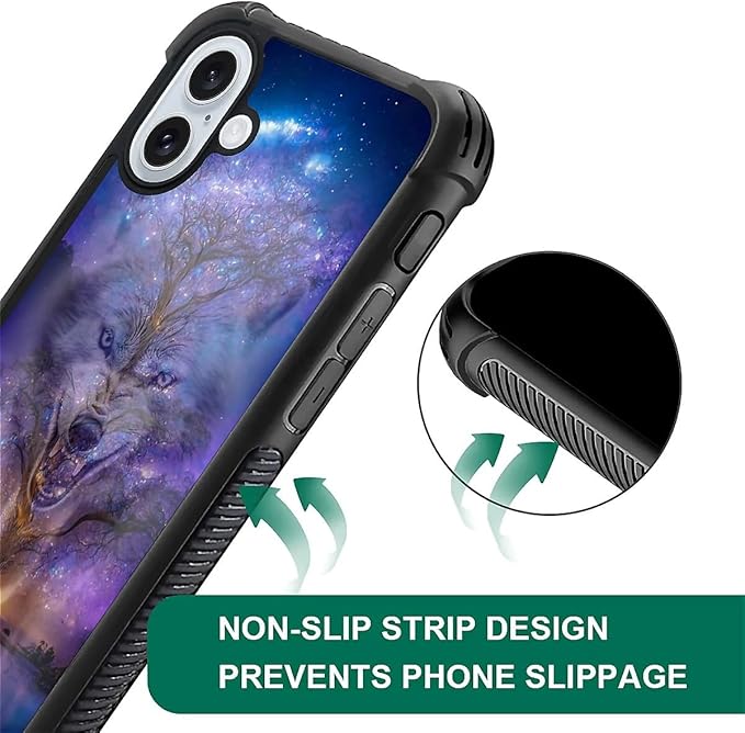 for iPhone 16 Case, Wolves in The Woods Pattern Graphic Design Girl Boy Soft Silicone Hard Acrylic Shock Protection for iPhone 16