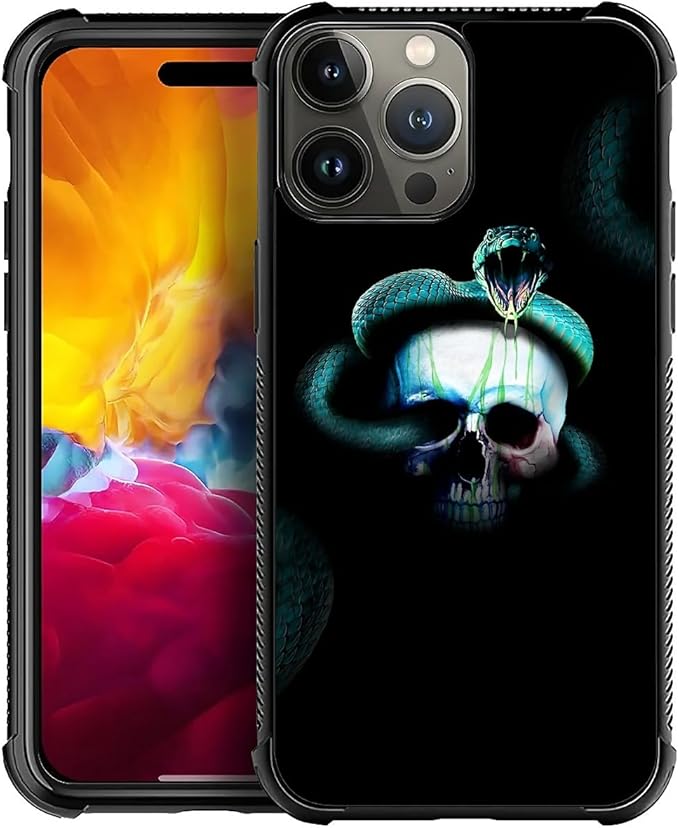 for iPhone 15 Pro Max Case, Skeleton Winding Snake Pattern Graphic Design Girl Boy Soft Silicone Hard Acrylic Shock Protection for iPhone 15 Pro Max