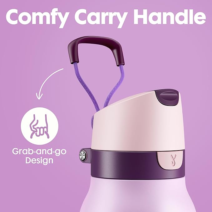 Meoky 24 oz Stainless Steel Slim Water Bottle: Leak Proof Locking Lid, 2-in-1 Straw and Spout, 24 Hours Cold, Top Handle, BPA Free, Insulated Water Bottle for Women Sports Travel Gym, Lavender