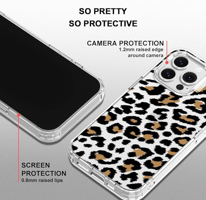 MOSNOVO Case for iPhone 16 Pro Max, [Buffertech 6.6ft Military-Grade Drop Protection] [Anti Peel Off Tech] Clear TPU Bumper Phone Case Cover Design - Leopard Print