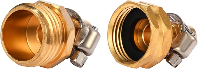 Brass Garden Hose Connector Repair Mender Kit with Stainless Clamp,Fits 1/2" Water Hose Fitting,4 Sets(1/2" Barb x 3/4" GHT)