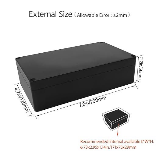 LeMotech Project Box ABS Plastic Junction Box IP65 Waterproof Hobby Box Electrical Boxes Universal Enclosure for Electronic Black 7.8 x 4.7 x 2.2 inch(200x120x56mm)（Pack of 1