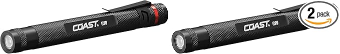 Coast G20 Inspection Beam LED Penlight with Adjustable Pocket Clip and Consistent Edge-to-Edge Brightness, Black, 54 lumens, 1 Count, (Pack of 2)