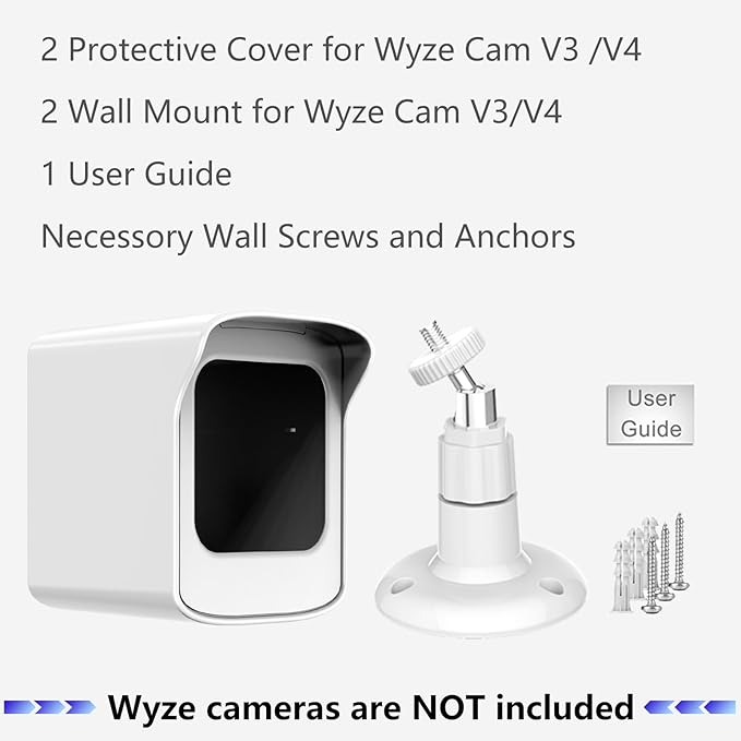 PEF Mount for All-New Wyze Cam V4 and V3, Weatherproof Protective Cover and 360 Degree Adjustable Wall Mount Solid Housing for Wyze V4 and V3 Outdoor Indoor Smart Home Camera System (White, 2 Pack)