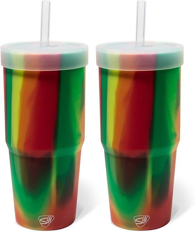 Silipint 32oz Silicone Straw Tumbler – BPA-Free, Non-Toxic, Unbreakable, Microwave, Dishwasher Safe – Perfect for Tea, Cold Water, Smoothies, Hibiscus - Pack of 2
