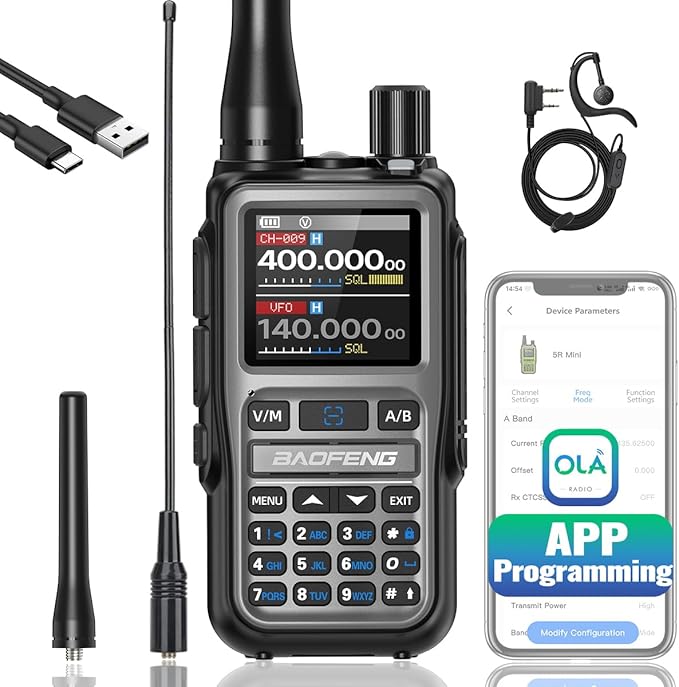 Baofeng Radio UV-5R Mini Ham Radio Long Range Two Way Radio NOAA Weather Radio Rechargeable Walkie Talkies Dual PTT APP Programming Copy Frequency 999CH with USB-C Charging Headset Survival Radio