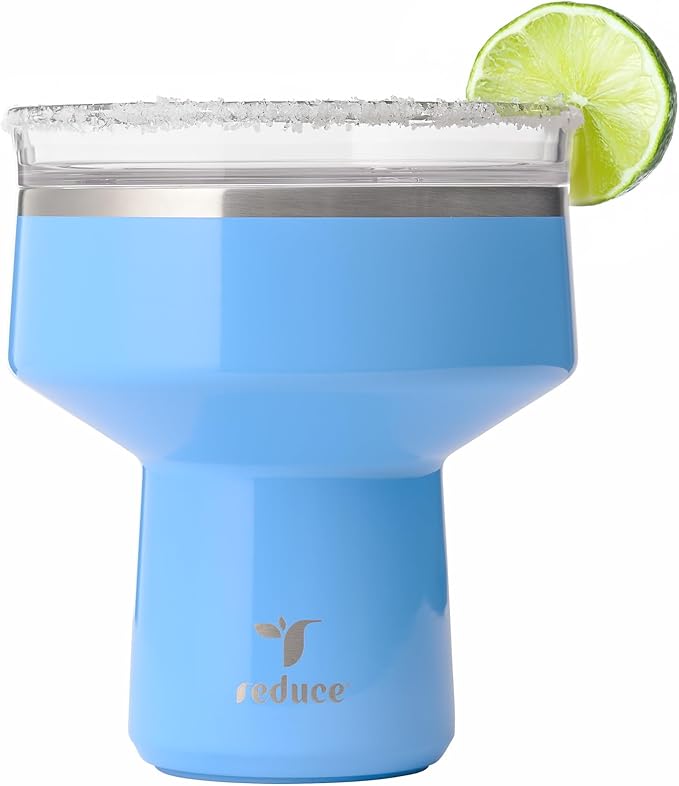 REDUCE Saltini 16 oz Cocktail Tumbler - Insulated Margarita Tumbler with Lid - Keeps Drinks Cold for 10 Hours - 360 Sippable Martini Glass Alternative - Shatterproof, Perfect for Parties - Oahu Blue