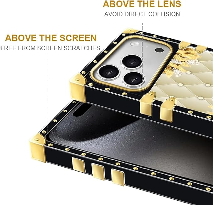 for iPhone 17 Pro Max Case Luxury Golden Decoration for Girl Women Soft TPU Shockproof Protective Hard PC Back for iPhone 17 Pro Max Crazy Pattern Sunflower Diamonds Leather