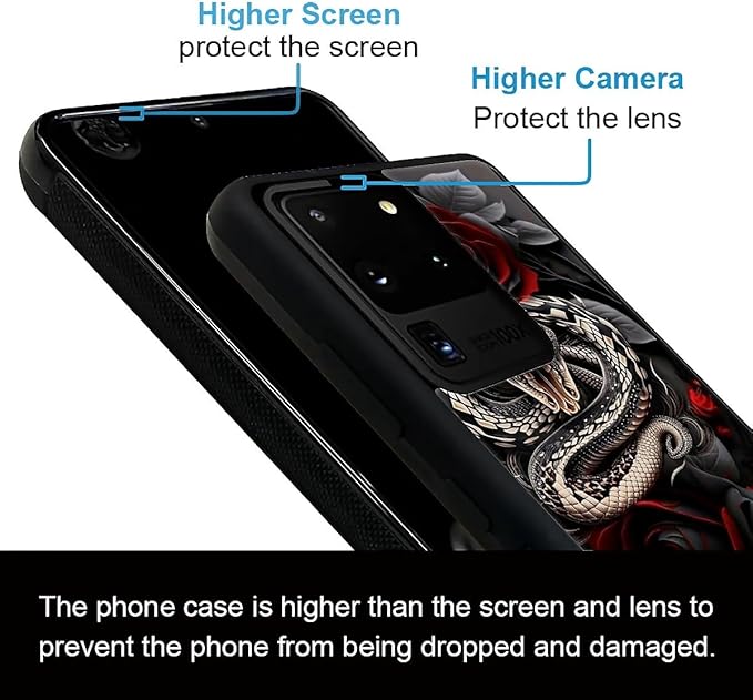 for Samsung Galaxy S20 Ultra Case, Entwined Rose Snake Pattern Graphic Design Girl Boy Soft Silicone Hard Acrylic Shock Protection for Samsung Galaxy S20 Ultra